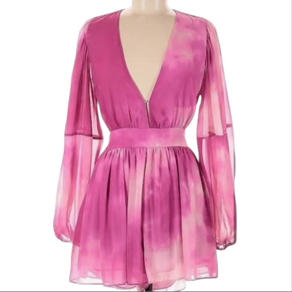 Toccin X Rtr Chic Pink Tie-Dye Balloon Sleeve Romper